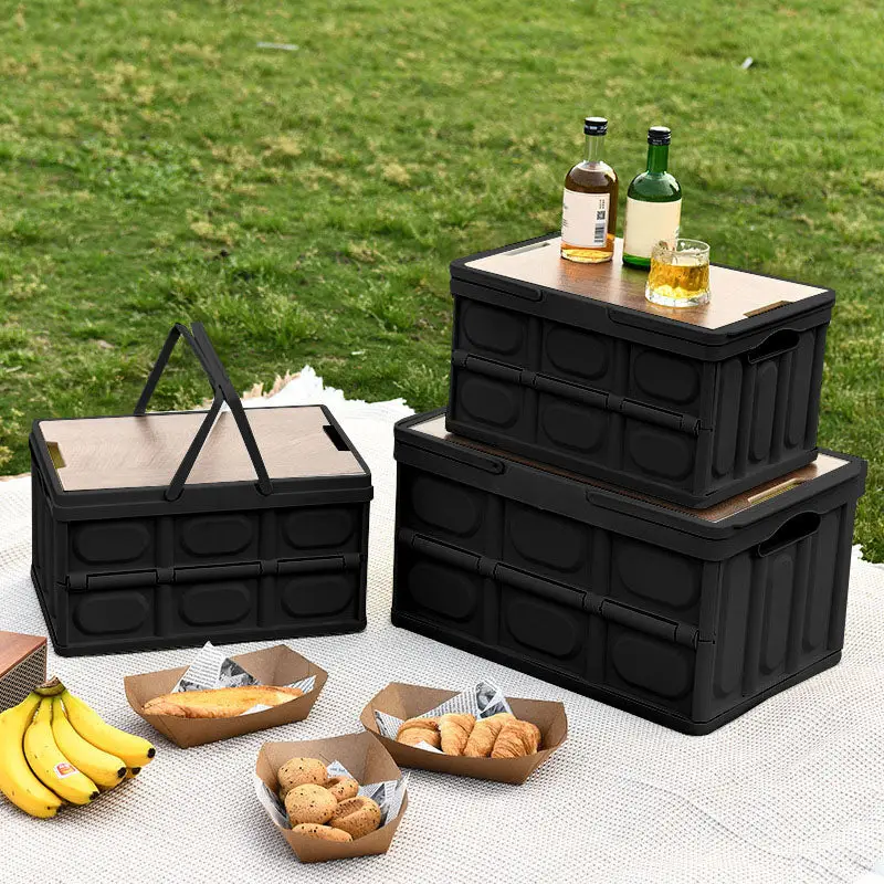 SOGA 52.5cm 55L Black Car & Camping Foldable Storage Box Crate Stackable Container with Handle - Image 2