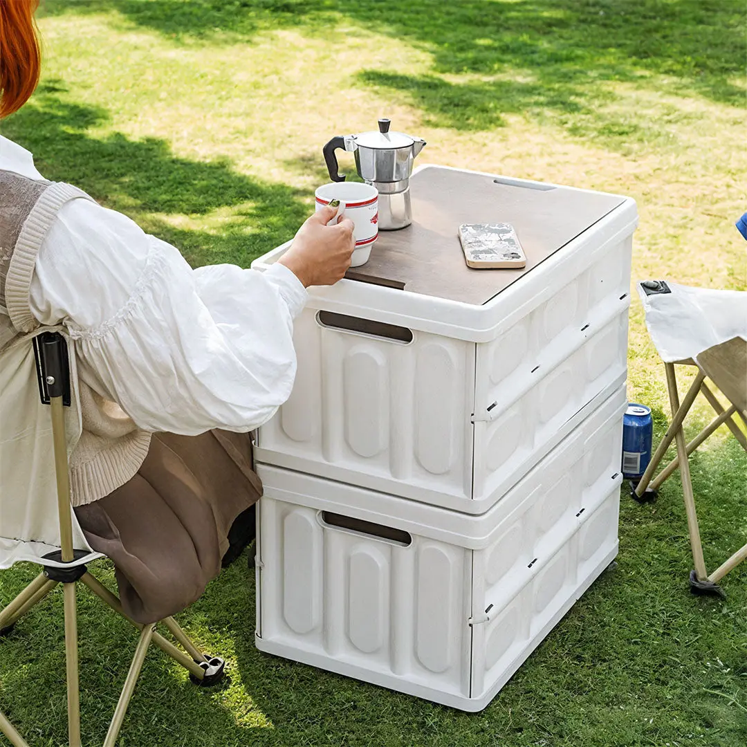 SOGA 2X 52.5x35.5cm 55L White Car & Camping Foldable Storage Box Crate Stackable Container No Handle - Image 3