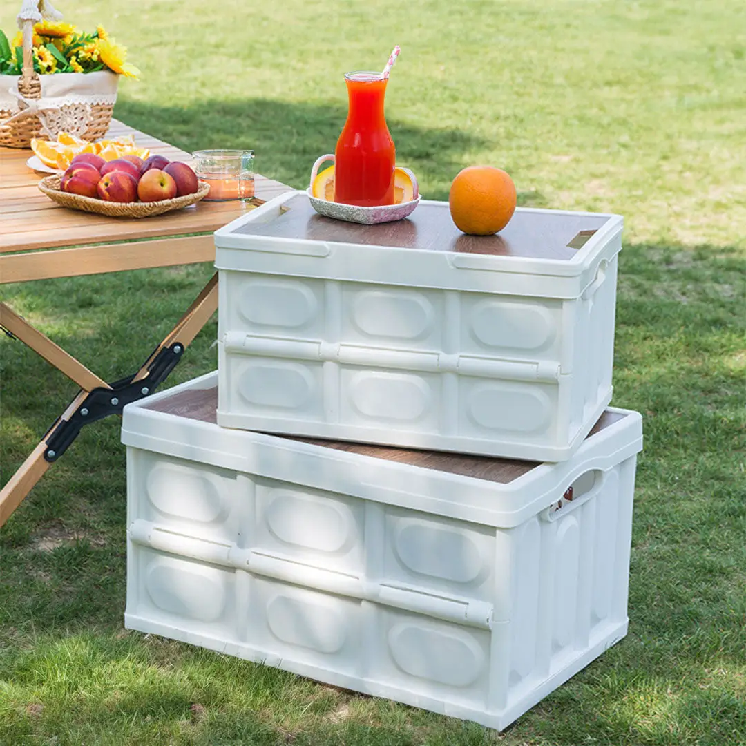 SOGA 2X 52.5cm 55L White Car & Camping Foldable Storage Box Crate Stackable Container with Handle - Image 3