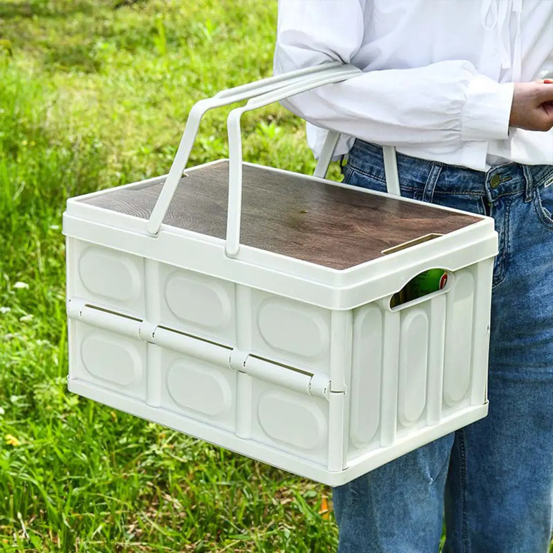 SOGA 2X 52.5cm 55L White Car & Camping Foldable Storage Box Crate Stackable Container with Handle - Image 4