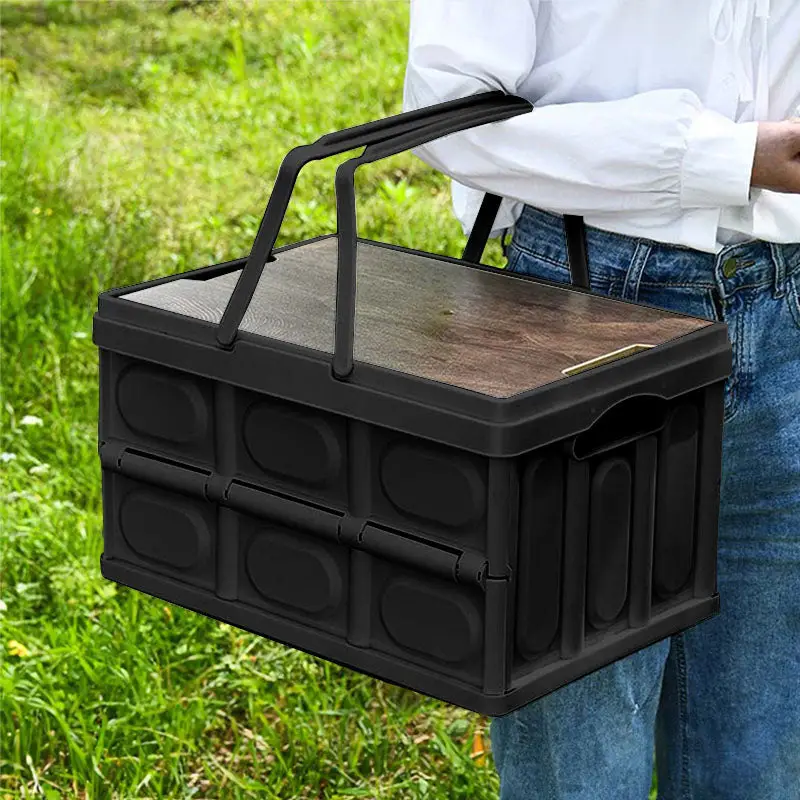 SOGA 52.5cm 55L Black Car & Camping Foldable Storage Box Crate Stackable Container with Handle - Image 4