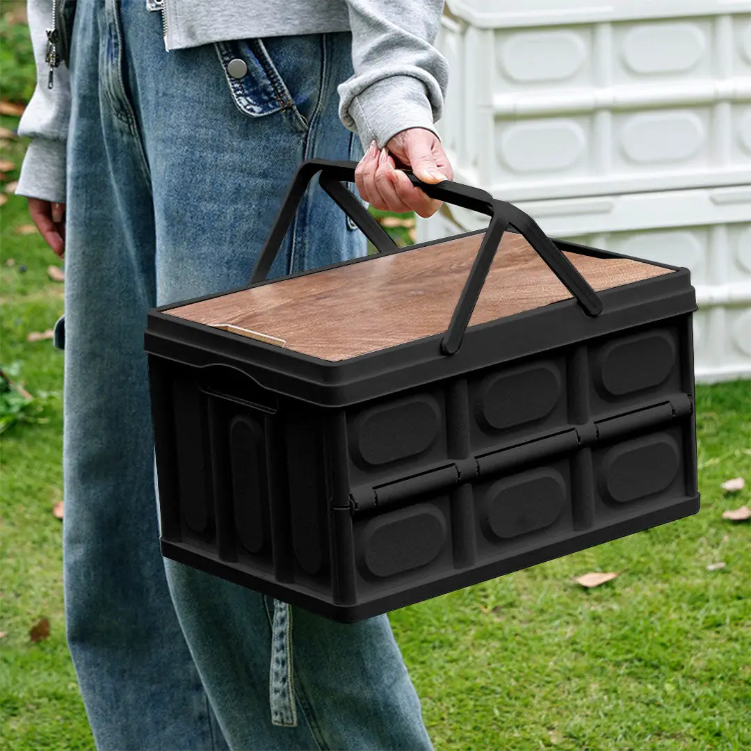 SOGA 52.5cm 55L Black Car & Camping Foldable Storage Box Crate Stackable Container with Handle - Image 5