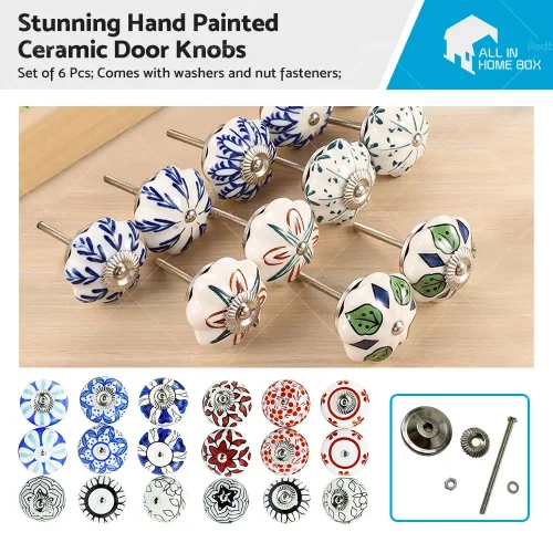 6 Pcs Cupboard Door Knobs Handles Drawer Pull Vintage Ceramic Knob Shabby Chic