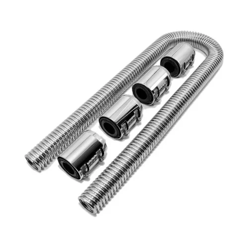 48inch Flexible Stainless Steel Radiator Hose Kit with Chrome Caps Car Polished