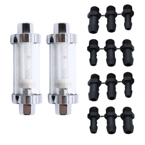 2x Reusable Washable Chrome Glass Inline Fuel Filter Suitable For 1/4 Inch, 5/16 Inch & 3/8 Inch Fuel Lines