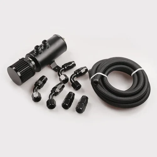 Aluminium Baffled Engine Oil Catch Can 0. 75L 2 Port AN10 3M Hose Fitting Kit