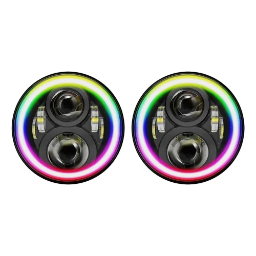 RGB Halo 7-Inch LED Projector Headlights Hi/Lo Beam DRL Suitable For Jeep GQ