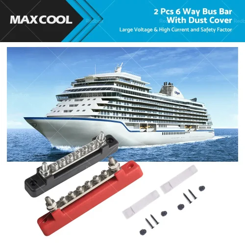 1 Red and 1 black Bus Bar Power Distribution Terminal Block 6 Way 12V 150A Rated