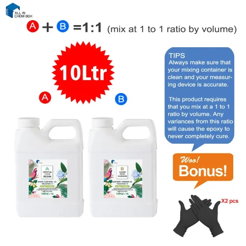 10L Epoxy Resin 1:1 AB Kit Suitable For Art, DIY, UV Crafts, Glass & Water Clear Coating