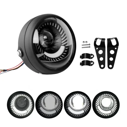 6.5-inch Motorcycle LED Headlight with Spiral Side Mount Bracket Suitable For Cafe Racer Motorcycles