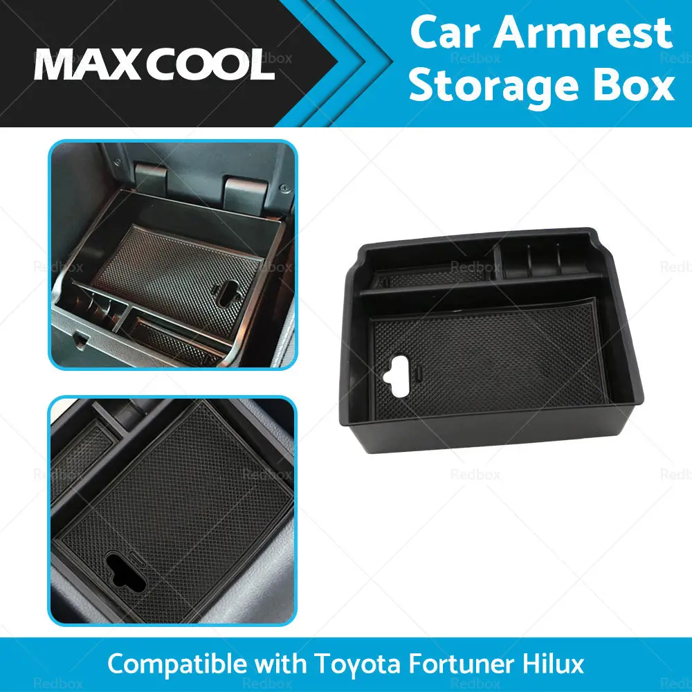 Buy Maxcool car armrest storage center console tray box compatible with Toyota Fortuner Hilux for organized interior Products