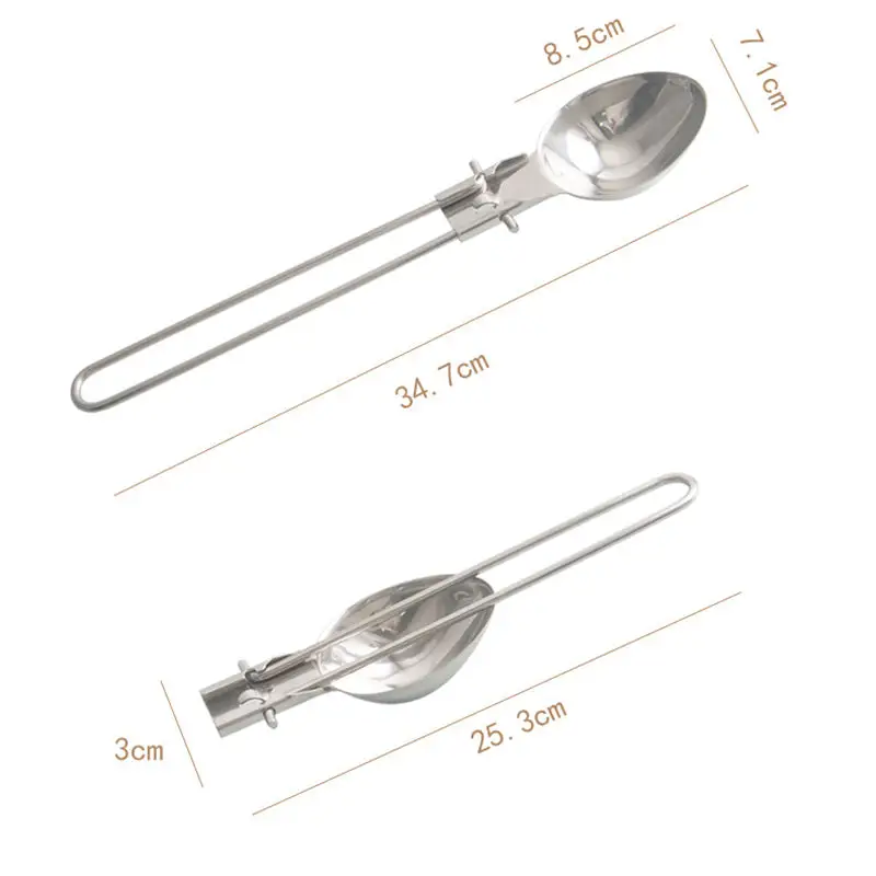 Silver Premium 304 Stainless Steel Folding Camping Utensil Set - Spatula & Deep Spoon Combo for Outdoor Cooking - Image 3