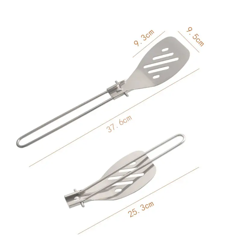 Silver Premium 304 Stainless Steel Folding Camping Utensil Set - Spatula & Deep Spoon Combo for Outdoor Cooking - Image 4