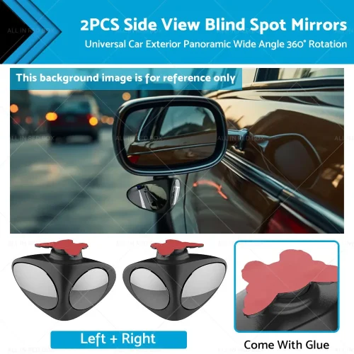 2PCS Car Exterior Panoramic Door Side Rear View Mirror Blind Spot Wide Angle 360
