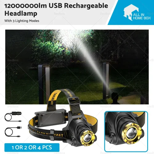 USB-Rechargeable LED Headlamp Flashlight Torch Suitable For Outdoor & Camping 12,000,000lm