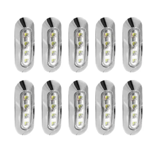 10x White 4-LED Side Marker Clearance Lamps Suitable For Truck / Trailer / Lorry Chrome Housing